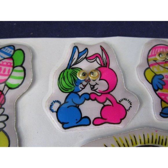 Neon Easter Puffy Stickers Google Eyes Vintage Single Open Sheet GUC - Picture 7 of 16